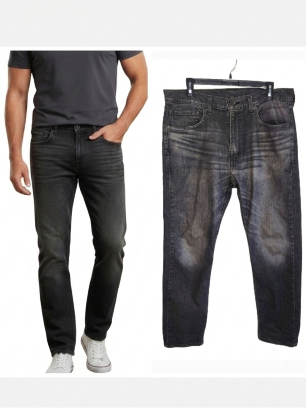 Levis 505 men's faded black straight leg jeans size 36 32
